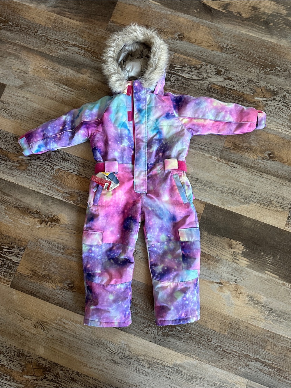 Girls' Purple Galaxy Snow Suit with Faux-Fur Hood